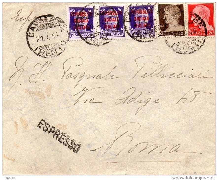 1944 LETTERA CON ANNULLO CAVALESE TRENTO - Exprespost