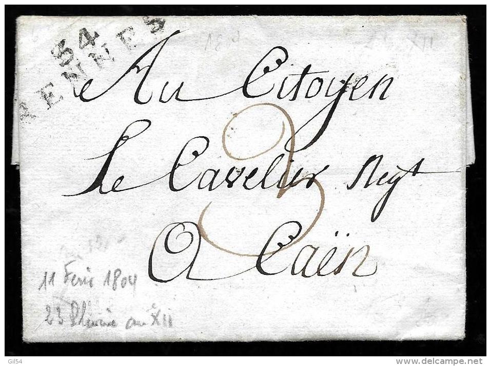 Marque  34 Rennes ( An 12  - 1804 )  - Sur LAC Pour Caen  - Ah9817 - 1801-1848: Précurseurs XIX