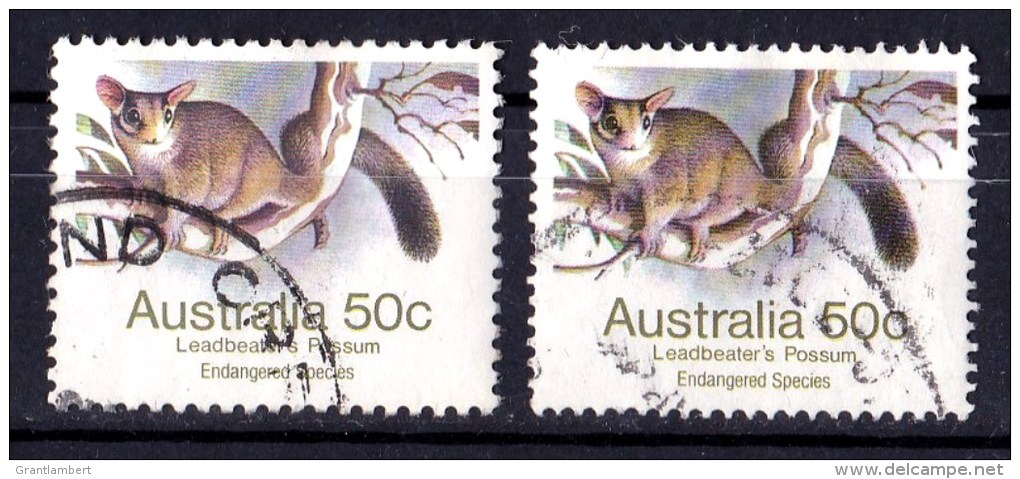 Australia 1981, 1983 Endangered 50c Possum P12.5 &amp; P14 Used SG 796, 796a - - Used Stamps