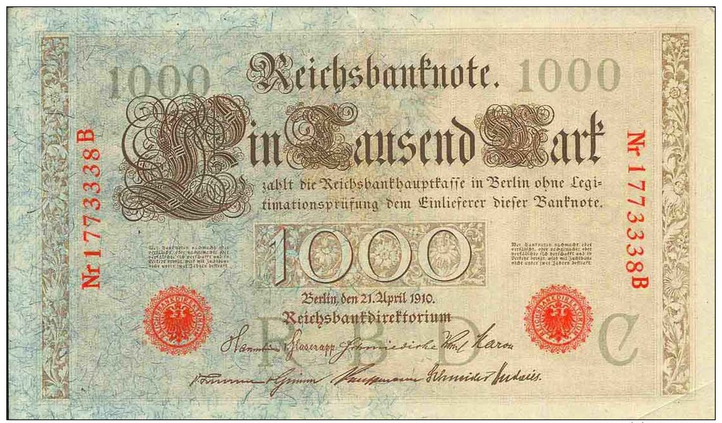 N1707 - Deutschland : 1000 Mark 1910, Serie B (7 Ziffers) - 1000 Mark