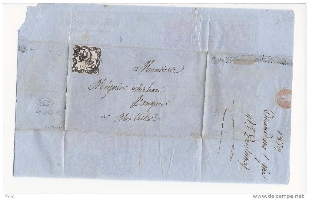 Taxe N°1 Litho Sur Lettre Pour Montbéliard, Avec Double Cachet OR (Origine Rurale) - 1859 - Signé - 1859-1959 Lettres & Documents