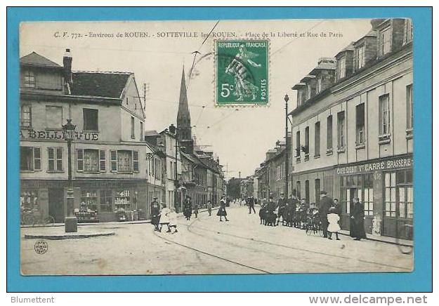 CPA C.V 772 - Commerces Place De La Liberté Et Rue De Paris SOTTEVILLE LES ROUEN 76 - Sotteville Les Rouen