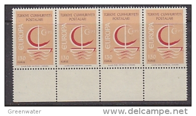 Europa Cept 1966 Turkey 130K (wrong Colour) 1v  Strip Of 4 + Margin ** Mnh (25678D) - 1966