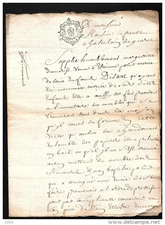 Cachet Generalité De Moulins Un Sol 4 Deniers , Commune De Gueret , Doc   4 Pages  , 1743 ( Creuse )  Am105 - Cachets Généralité