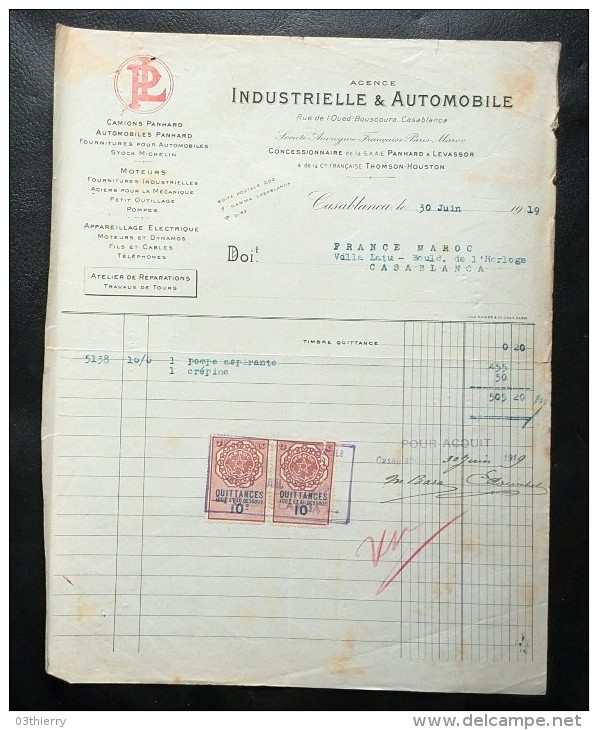 FACTURE 1920 MAROC CASABLANCA AGENCE INDUSTRIELLE ET AUTOMOBILE - Other & Unclassified