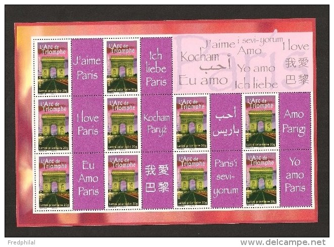 Feuillet  F3599A J´aime Paris Arc De Triomphe En 10 Langues 2007 ** - Autres & Non Classés