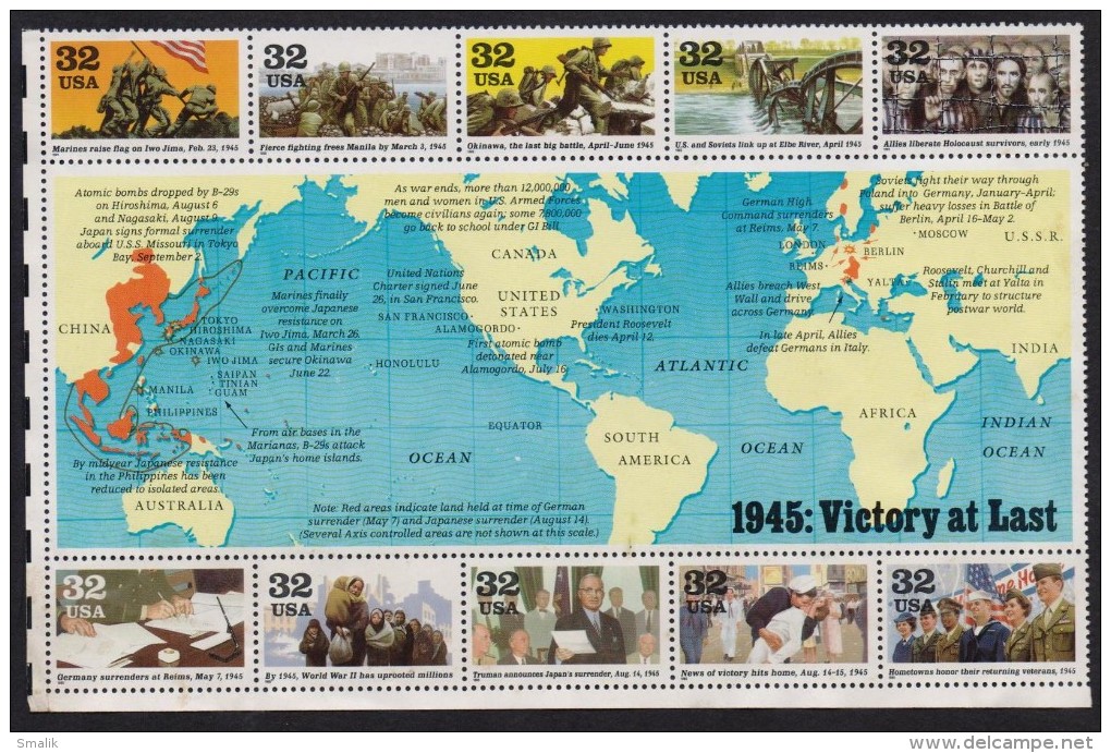 USA United States 1995 - VICTORY AT LAST 1945, Block MNH, As Per Scan - Blocks & Sheetlets