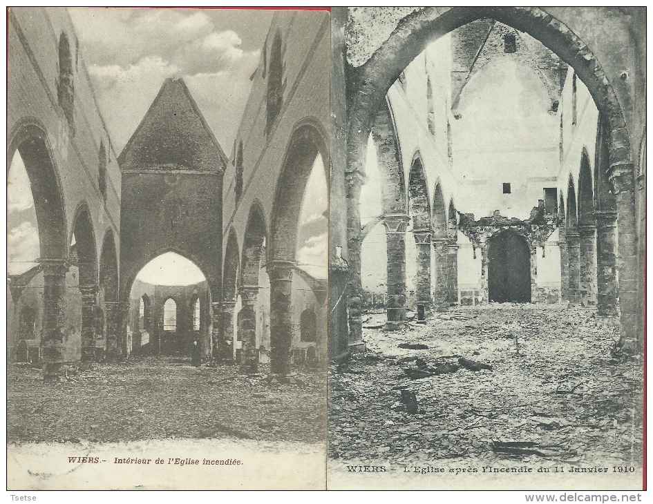 Wiers  - L'Eglise Détruite, Suite à L'incendie Du 31 Janvier 1910 - 2 Cartes Postales ( Voir Verso ) - Péruwelz