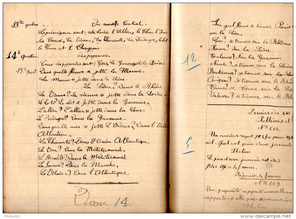 Cahier De Devoirs D´écolier 1918: Devoirs De Français, Grammaire, Dictées, De Calcul (problèmes). - Diplômes & Bulletins Scolaires