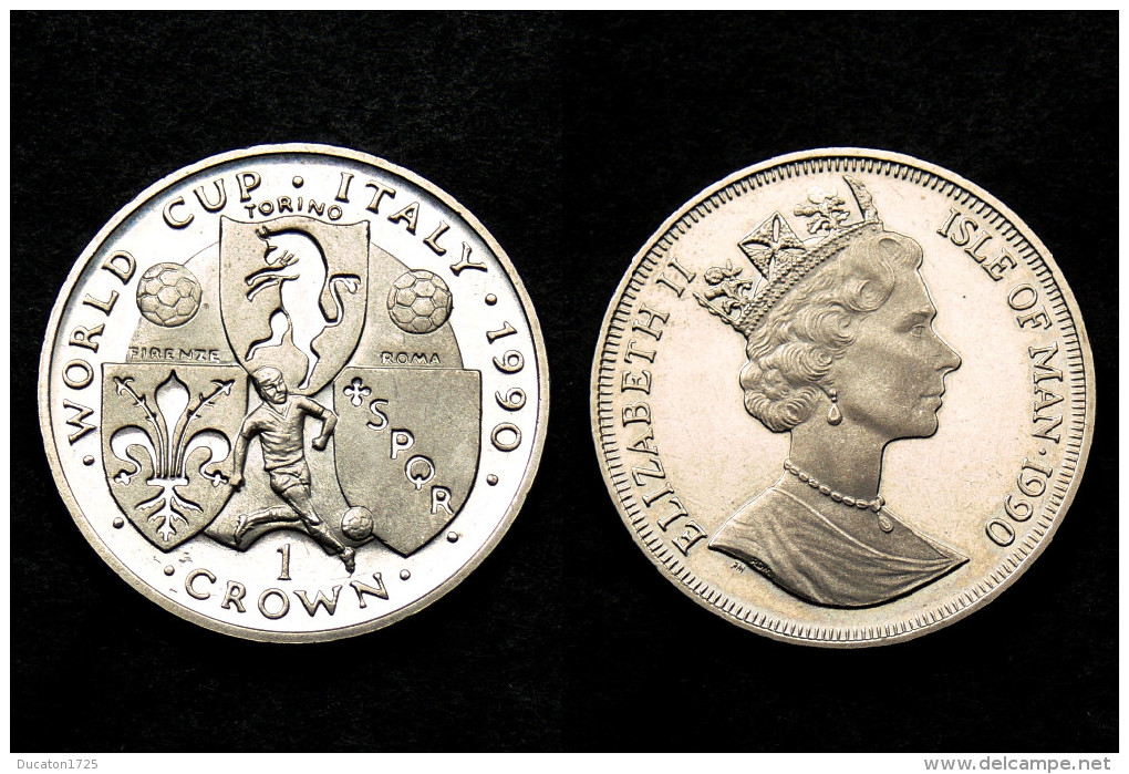 1 Crown 1990 Isle Of Man. World Cup Italy 1990. Elizabeth II°. Copper-Ni - Other - Europe