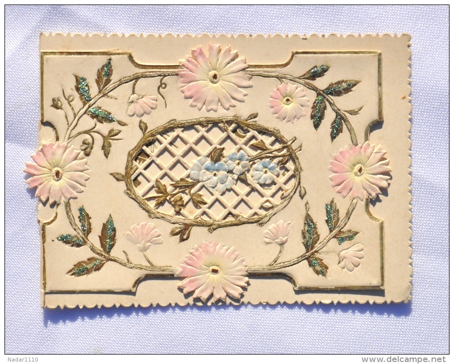 COMMUNION : Superbe Carte Avec Découpe Et Fenêtre à Grille / Fleurs, Calice / HAM-SUR-HEURE, Imprimeur Frère. Circa 1917 - Comuniones