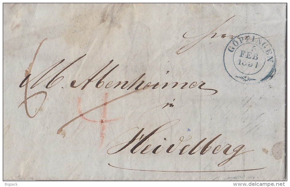 Württemberg Brief Göppingen 5.2.1851 Gel. Nach Heidelberg - Sonstige & Ohne Zuordnung