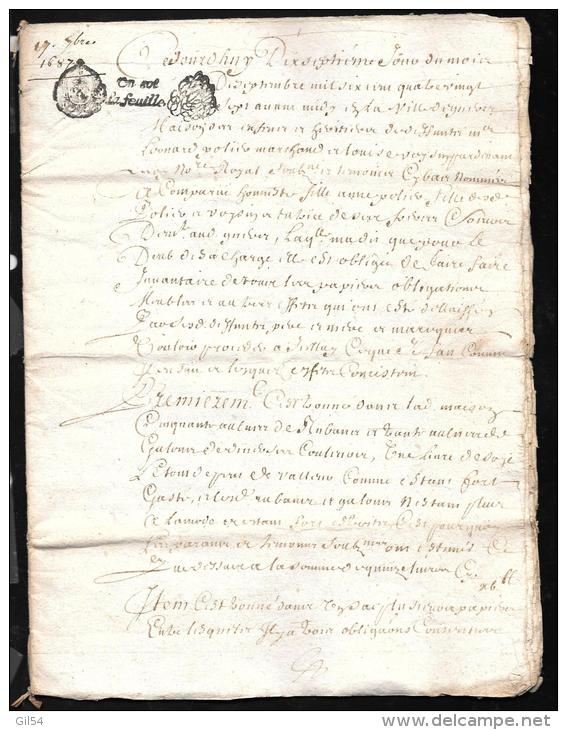 Cachet Généralité De MOULIN Année 1687 , Concerne Commune De Gueret Creuse - Am107 - Cachets Généralité