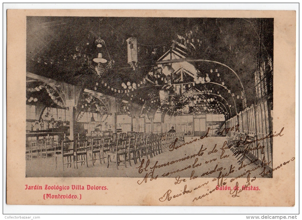 URUGUAY MONTEVIDEO ZOO  Salon De Fiesta Ballroom Villa Dolores  Vintage Original Ca1900 Postcard Cpa Ak (W4_1576) - Uruguay