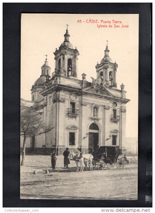 TARJETA POSTAL Espa&ntilde;a CADIZ PUERTA TIERRA IGLESIA SAN JOSE Original Ca1900 Postcard Cpa Ak (W4_1608) - Cádiz