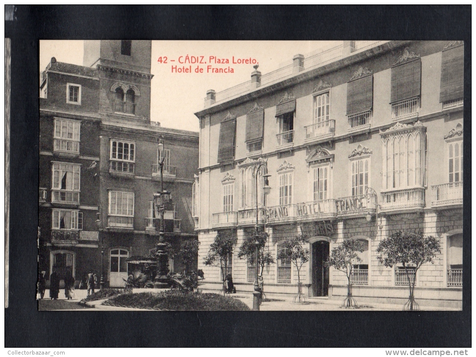 TARJETA POSTAL Espa&ntilde;a CADIZ  PLAZA LORETO HOTEL FRANCIA Original Ca1900 Postcard Cpa Ak (W4_1610) - Cádiz