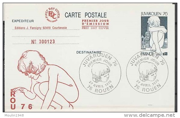 FRANCE - Entier Postal - 243 - N° 1876 Juvarouen ROUEN 76 - Overprinter Postcards (before 1995)