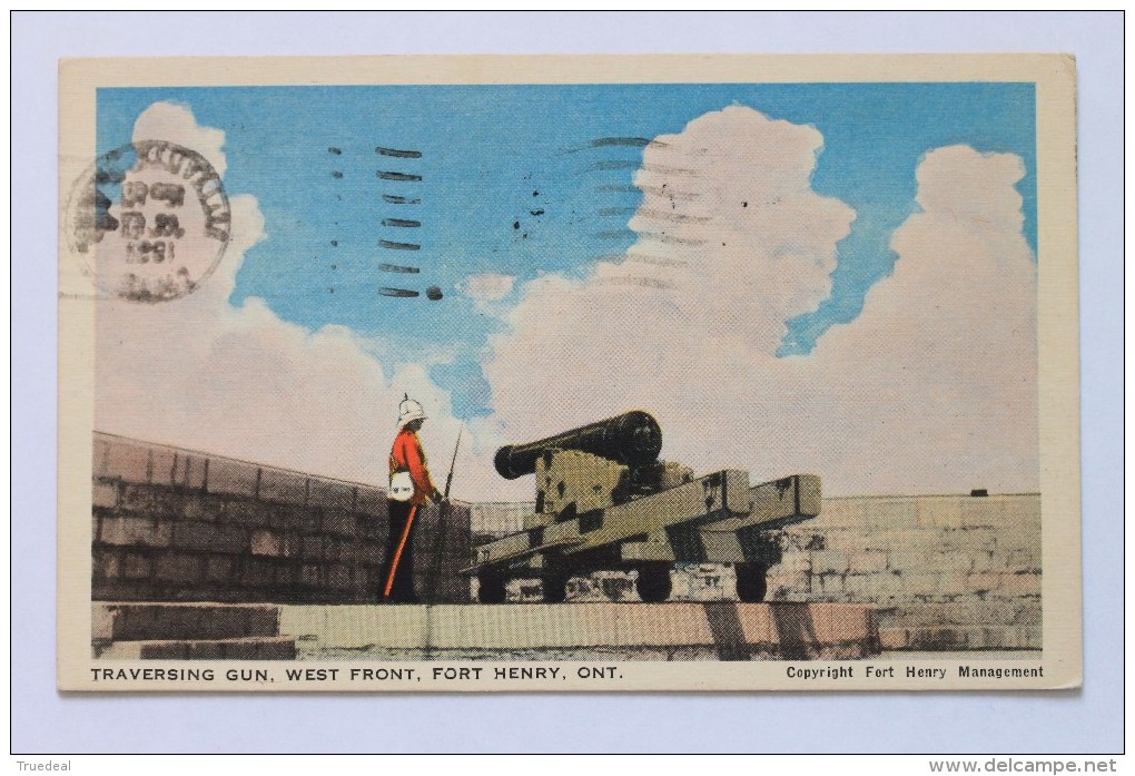 TRAVERSING GUN, WEST FRONT, FORT HENRY, KINGSTON, ONTARIO, CANADA, Linen Postcard, 1951 - Kingston