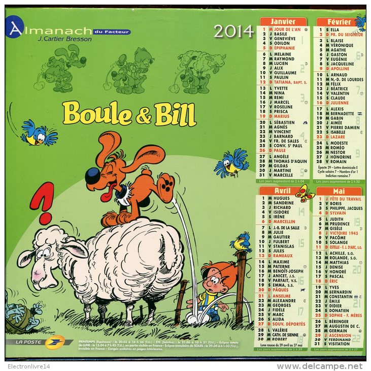Calendrier De La Poste 2014 Boule & Bill - Agendas & Calendarios