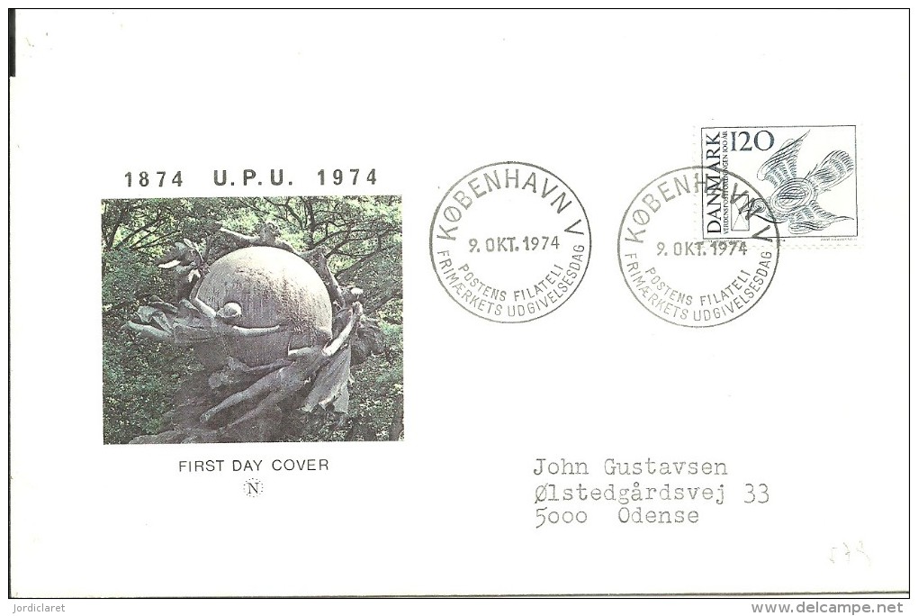 FDC DANEMARK 1974 - UPU (Union Postale Universelle)