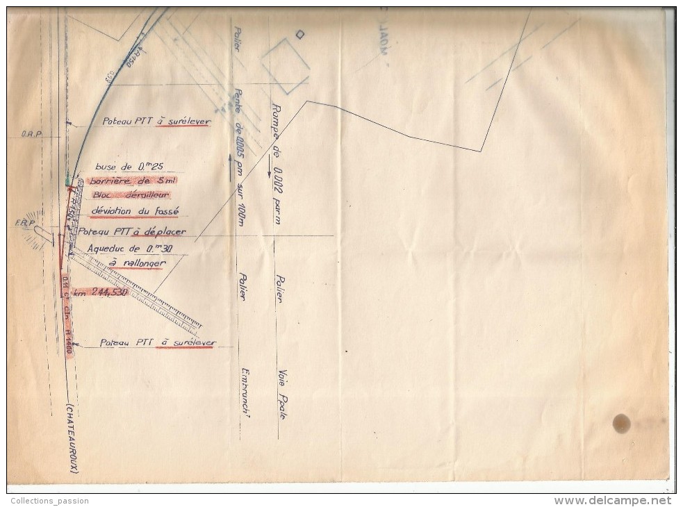 S.N.C.F. , Plan , Embrachement Particulier , Ligne De Tours à Chateauroux  , 2 Scans , Frais Fr : 1.90€ - Europe