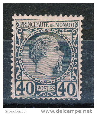 "Monaco 1885 Principe Charles III Y&T N. 7  C. 40  Blu Su Rosa MH Firmato Biondi - Neufs