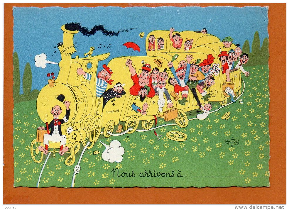 Illustrateur A. Dubout - Les éditions Du Moulin - Nous Arrivons à ................... (train) (non écrite) - Dubout