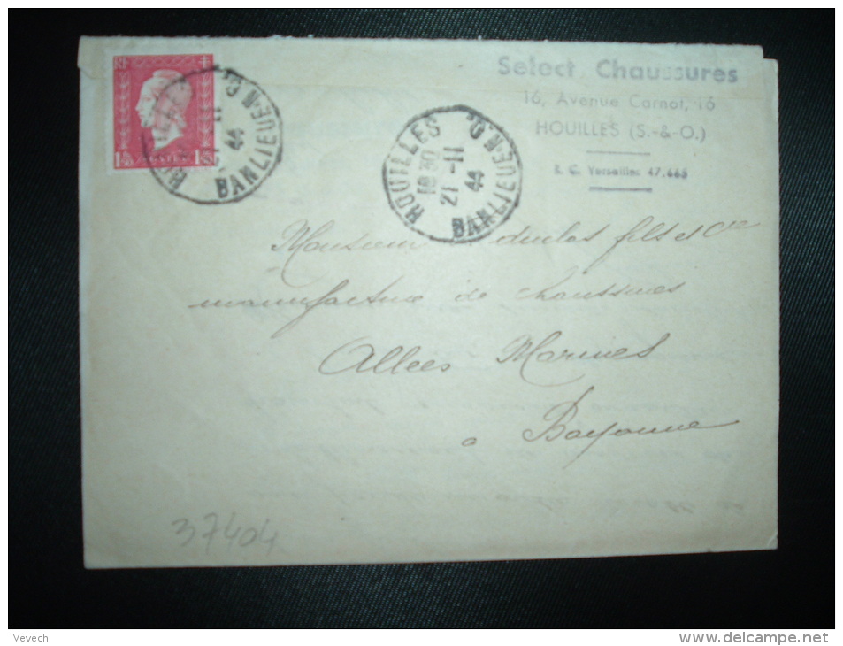 LETTRE (PLI) TP MARIANNE DE DULAC 1F50 OBL.21 II 44 HOUILLES (78 YVELINES) SELECT CHAUSSURES - 1944-45 Marianne De Dulac