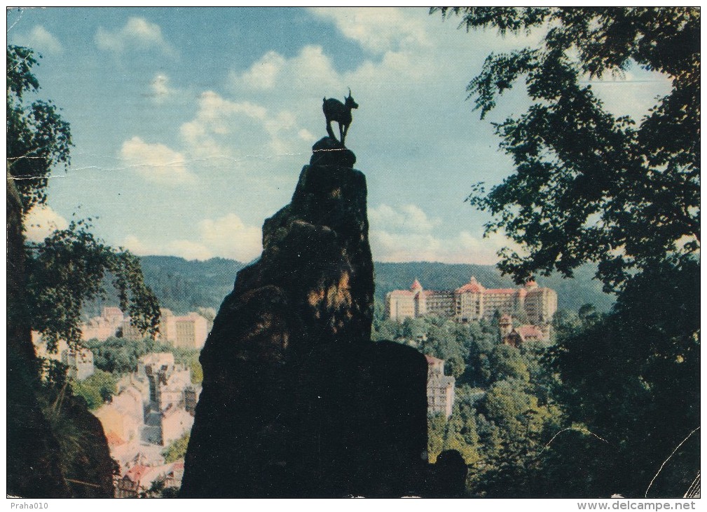 K1732 - Czechoslovakia (1962) Karlovy Vary 2 (postcard: Spa Karlovy Vary) Stamp: Castle Pernstejn - Briefe U. Dokumente