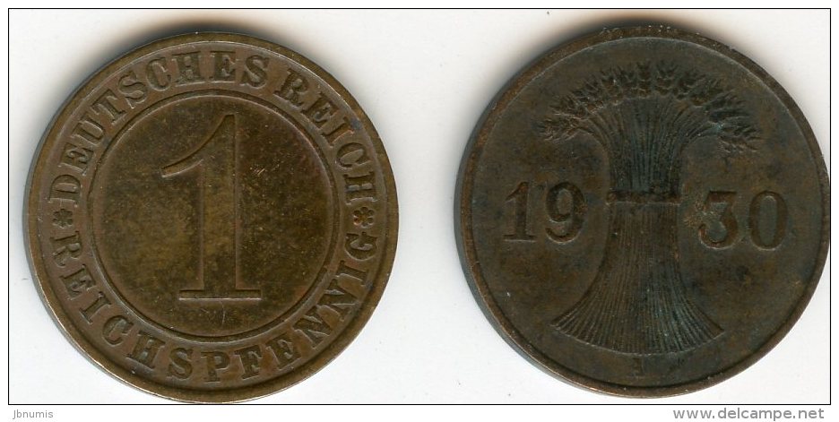 Allemagne Germany 1 Reichspfennig 1930 A J 313 KM 37 - 1 Rentenpfennig & 1 Reichspfennig