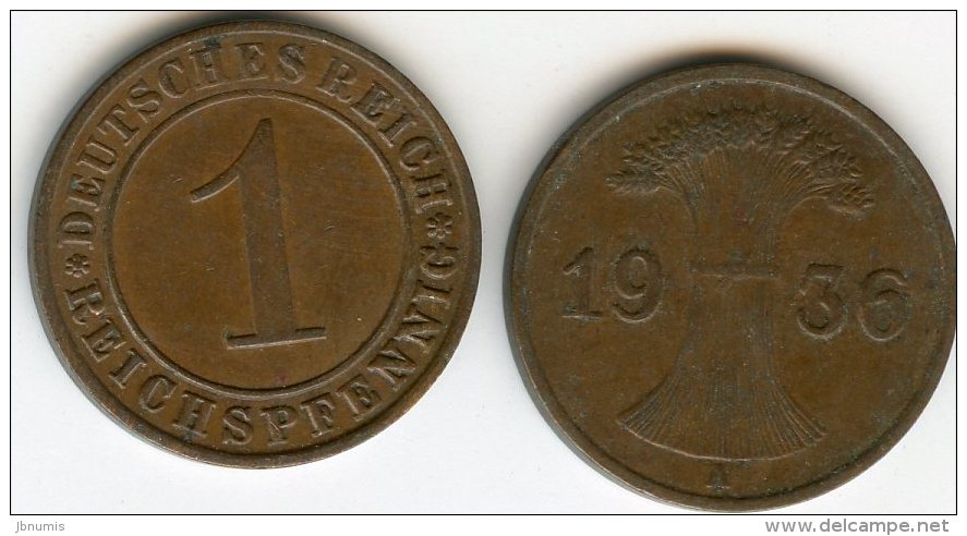 Allemagne Germany 1 Reichspfennig 1936 A J 313 KM 37 - 1 Reichspfennig