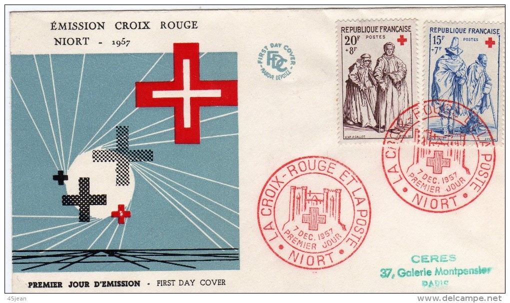 France: 1957 Belle Fdc Croix Rouge Red Cross  Cachet Niort - 1950-1959