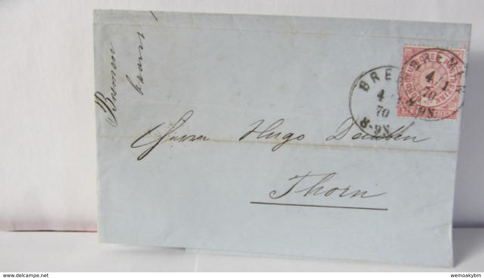 Brief Altdeutschland Bremen,  KNr: 4,  Norddeutscher Postbezirk Mit 1 Gr. Durchstochen Vom 4.1.1870 Nach Thorn - Bremen