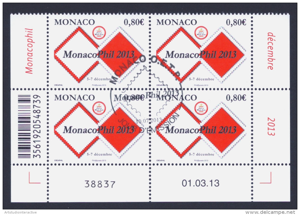2013 MONACO "MONACOPHIL 2013" QUARTINA ANNULLO PRIMO GIORNO - Used Stamps
