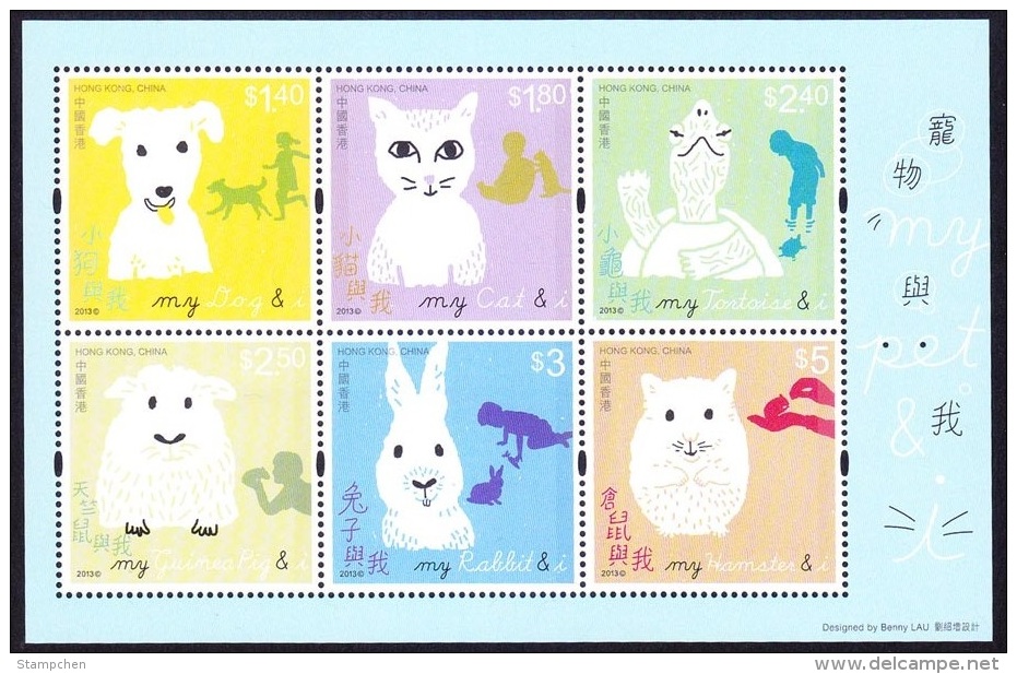 Hong Kong 2013 Children Stamps S/s- My Pet And I Dog Cat Hare Rabbit Cavy Hamster Mouse Turtle Tortoise - Neufs
