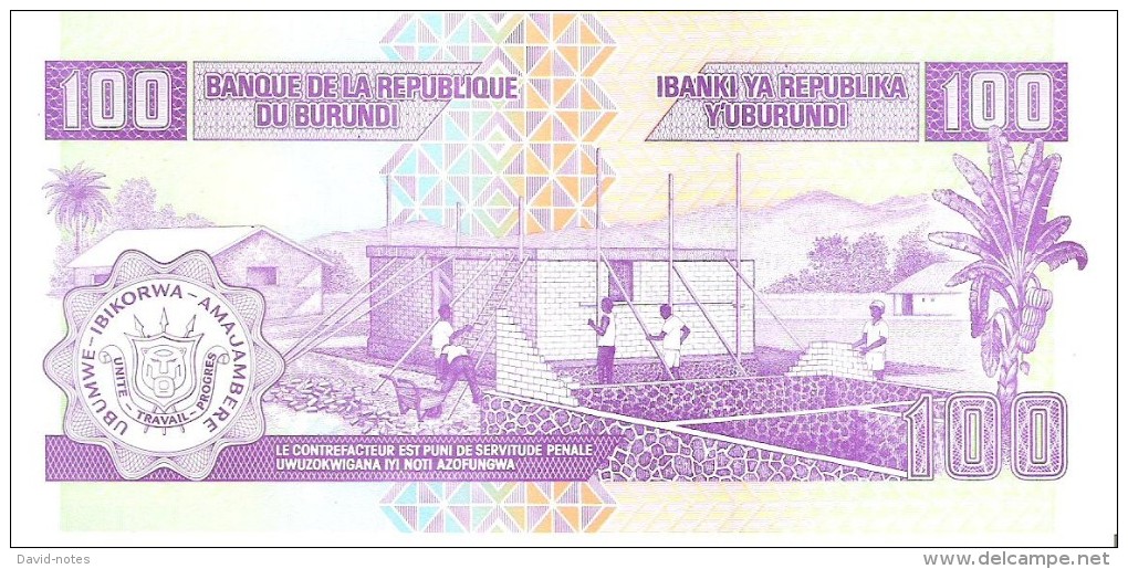 Burundi - Pick 37f - 100 Francs 2007 - Unc - Burundi