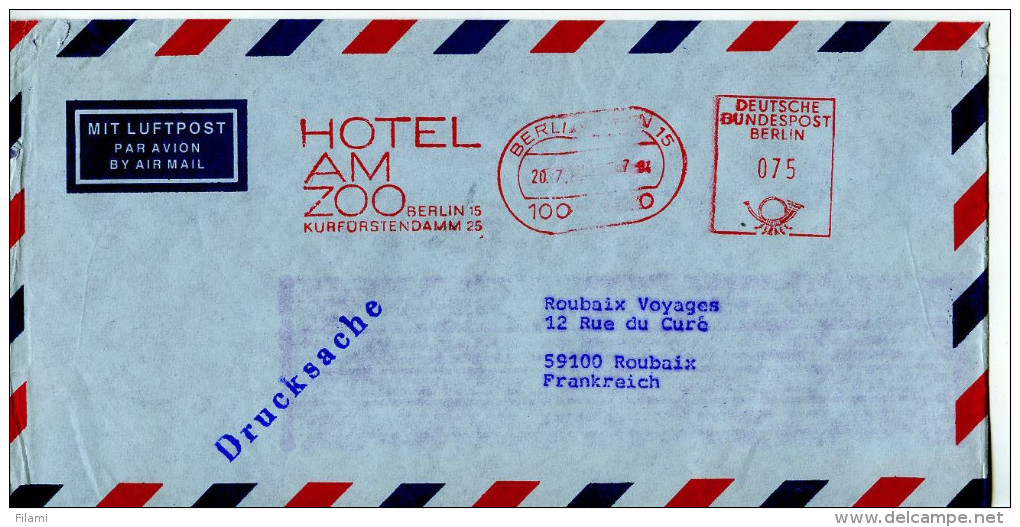 EMA Animaux,ZOO,voyage,tourisme,Hotel Am ZOO,Berlin Allemagne Sur Lettre Par Avion 20.7.1984 - Sonstige & Ohne Zuordnung