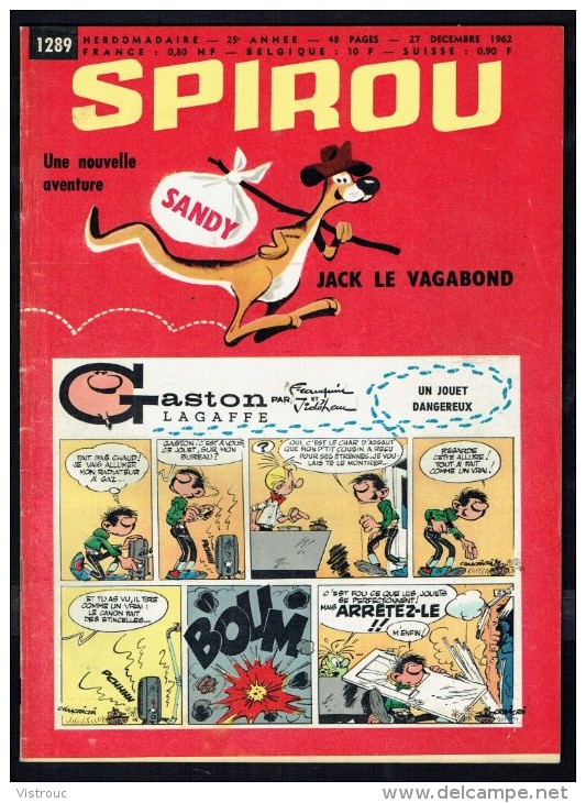 SPIROU N° 1289 -  Année 1962 -  Couverture " GASTON " De FRANQUIN Et JIDEHEM. - Spirou Magazine