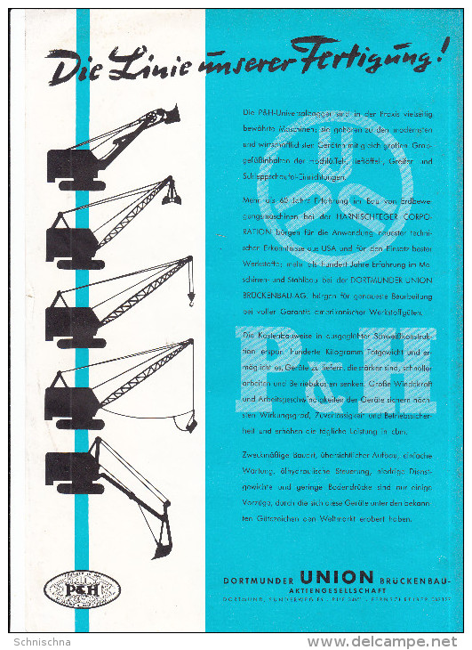 Werbung Firma P & H Baumaschinen, Bagger, Dortmunder Union Brückenbau, Etwa Din A 4 Groß, Ca. 1965 - Reclame