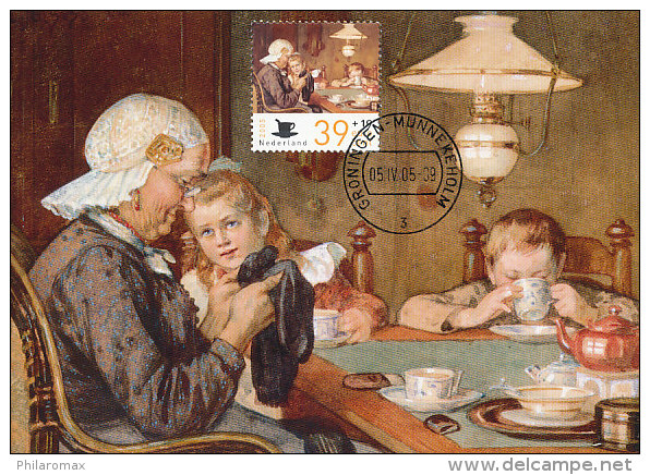 D21328 CARTE MAXIMUM CARD FD 2005 NETHERLANDS - BOY AND GIRL DRINKING TEA BY C. JETSES DUTCH ILLUSTRATOR CP ORIGINAL - Autres & Non Classés