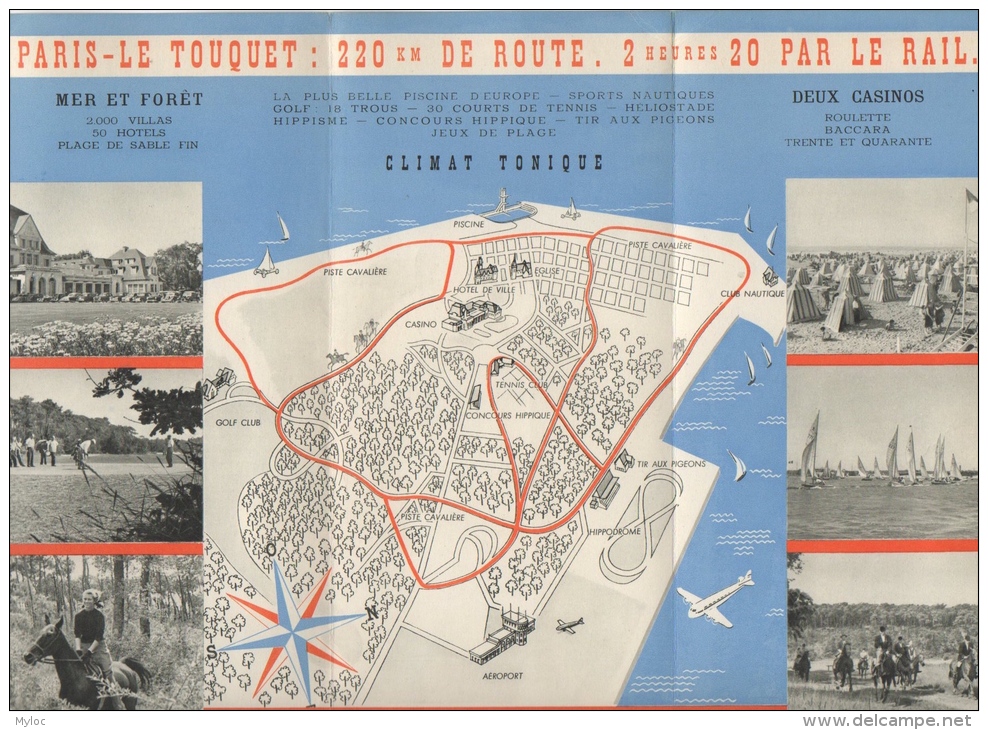 Dépliant Publicité. Le Touquet. Avec Photos. Avion Cargo. Golf. Casino. Hippisme. Piscine. Voiliers..... - Dépliants Touristiques