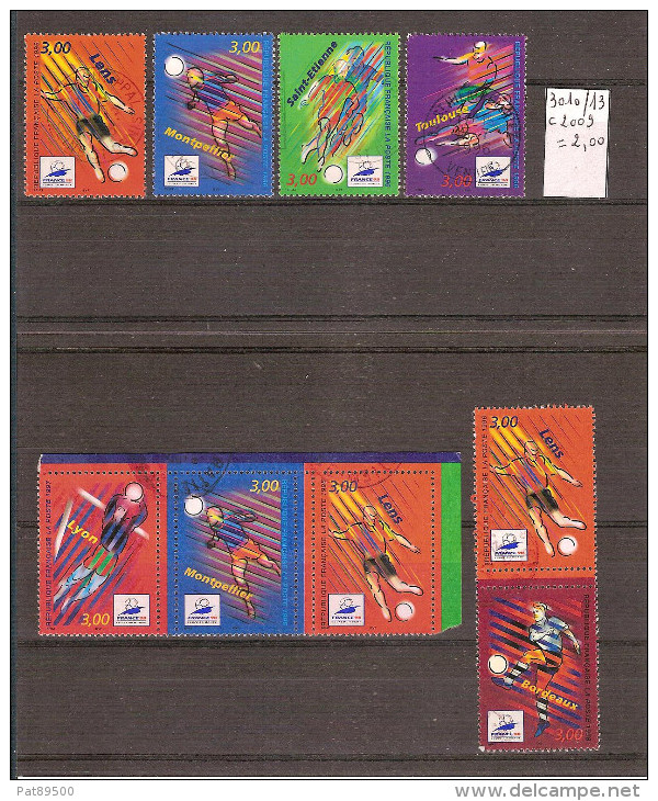 FRANCE FOOTBALL Lot De 24 Timbres Oblitérés FRANCE 98 Cote De Chaque Timbres = 0.50 Euros Vendu à 3 Euros !!  2 Scans - Usati