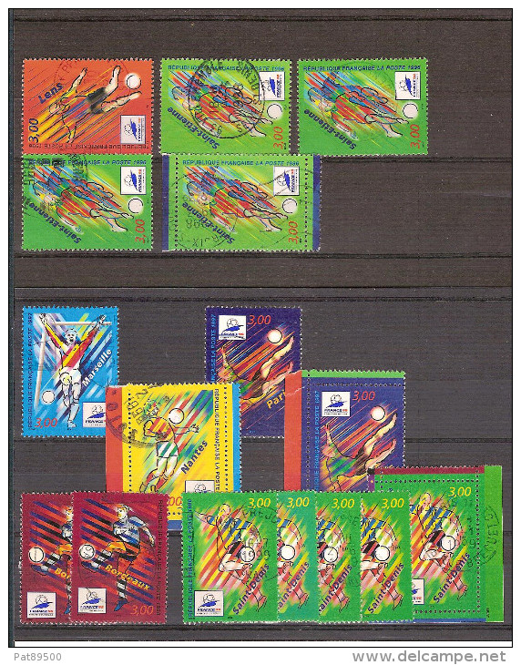 FRANCE FOOTBALL Lot De 24 Timbres Oblitérés FRANCE 98 Cote De Chaque Timbres = 0.50 Euros Vendu à 3 Euros !!  2 Scans - Usati