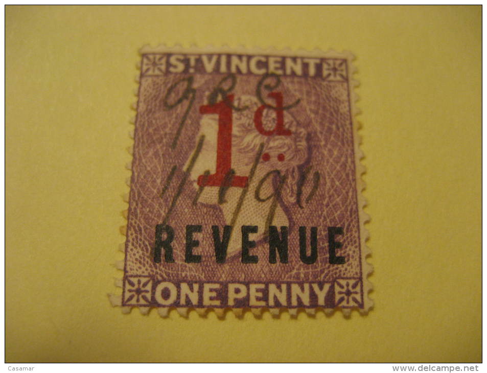 ST VINCENT 1d Penny Revenue Overprinted GB UK British Colonies Area Fiscal Tax - St.Vincent (...-1979)