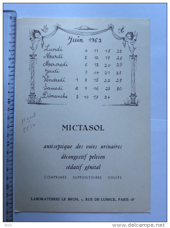 Calendrier Publicitaire Laboratoires Le Brun, Illustré Par PEYNET - Juin 1962  (chasse Aux Papillons) - Petit Format : 1961-70