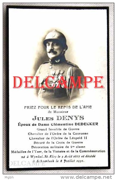 Jules Denys Dedecker Décoré 1914-1918 Né Wynkel + Schaerbeek 1931 - Ledegem