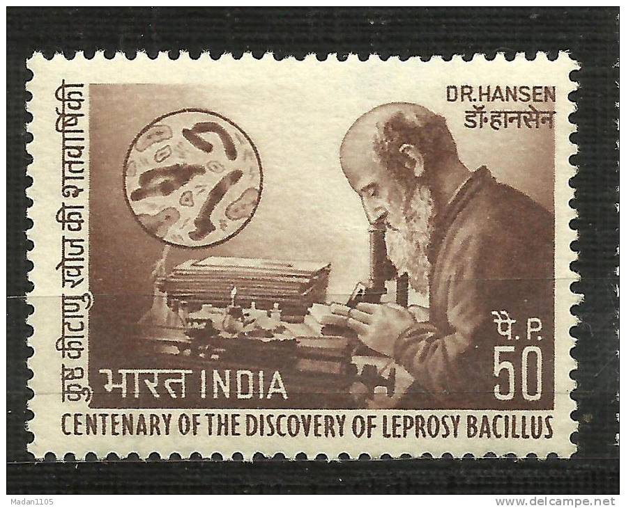 INDIA, 1973, Dr Armauer G Hansen, Microscope, Petri Dish With Bacilli, MNH, (**) - Neufs