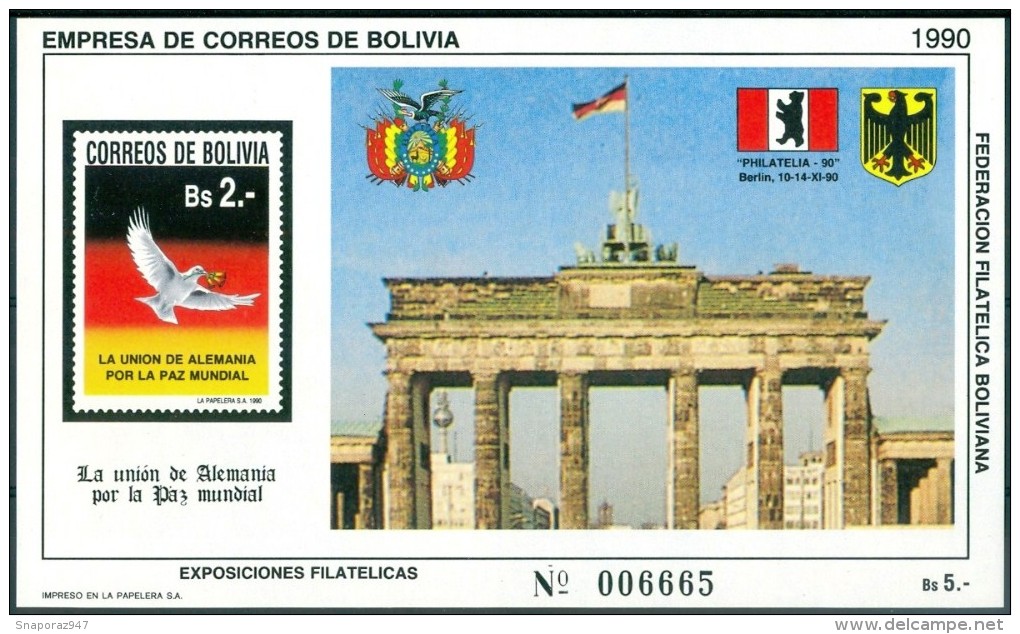 1990 Bolivia Porta Di Brandebourg Block MNH** Tem396 - Bolivia