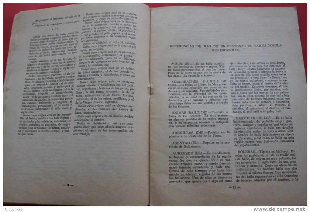 RARE VINTAGE 1955 TEMAS ESPANOLES  BAILES REGIONALESPREAMBULO UN ENTENDO DE CLASIFICACION REFERENCIAS A MAS DE UN CENTEN