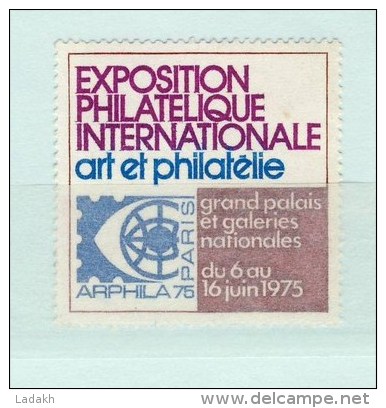 VIGNETTE * EXPOSITION PHILATELIQUE ART ET PHILATELIE  1975 # GRAND PALAIS PARIS # GALERIES NATIONALES # ARPHILA - Briefmarkenmessen